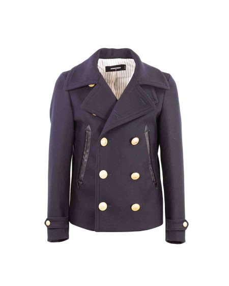 Shop DSQUARED2  Giaccone: Dsquared cappotto peacoat in misto lana.
Vestibilità regolare.
Collo con revers.
Dettagli in pelle.
Tasche.
Spacco sul retro.
Chiusura doppiopetto.
Fodera interna.
Composizione: 79% Lana 20% Poliammide 1% Elastan.
Fabbricato in Italia.. AM1387 S53003-524